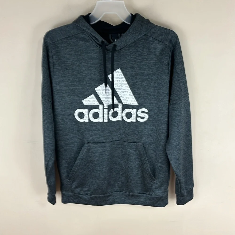 Adidas Gray Performance Hoodie Hooded Sweatshirt Size Large